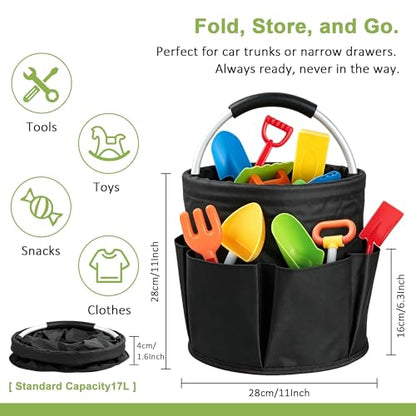 Cleaning Caddy with Handle 17L Cleaning Supplies Organizer Foldable Storage Basket Portable Cleaning Supply Caddy Bucket Bag 600D Oxford Fabric Household Carrier for Housekeeping Garden Bath