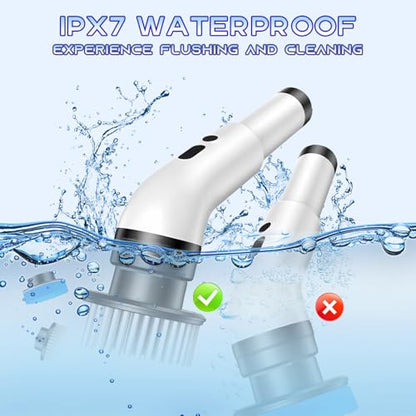 Electric Spin Scrubber, Cordless Bathroom Scrubber Brush with 9 Replaceable Heads,3-Speed Electric Scrubber with Adjustable Handle,IPX7 Shower Scrubber for Bathroom Tile,Kitchen Countertop,Car Trunk