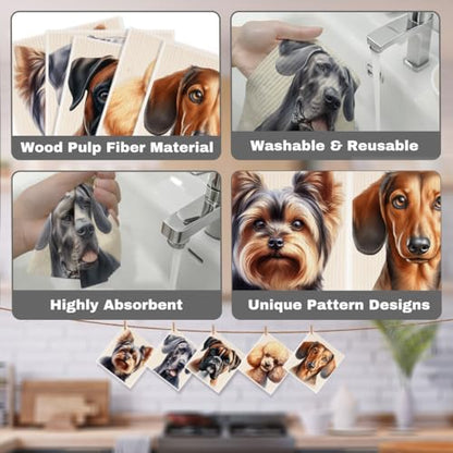 5 Pcs Cute Doggy Swedish Dishcloths, Boxer & Poodle Swedish Dishcloth, Dachshund Dish Cloths for Drying Dishes, Reusable Cleaning Cloths, Dog Lover Gifts for Women - color: Lm 03430