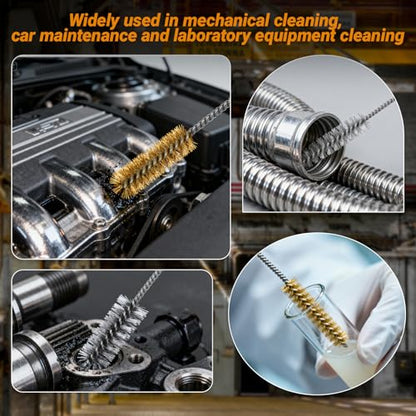 RAWILL 16Pcs Tube Cleaning Brush, Brass Stainless Steel Engine Cleaning Brushes, 12 Inch Long Round Wire Pipe Cleaner for Deep Pipes, Auto Parts, Engine Parts, 8 Sizes - color: 16 PC