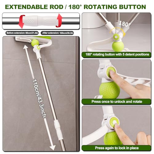 Floor Scrub Brush with Long Handle, 4 in 1 Scrape and Heavy-Duty Stiff Bristle Scrubber Brush for Cleaning Shower Bathroom, Patio, Pool, Garage, Kitchen, Wall and Deck