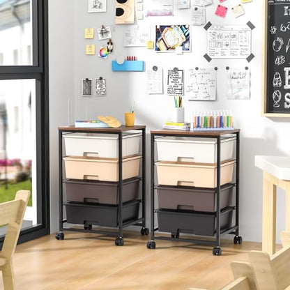SYKIARIOL Utility Cart with 4 Drawers,Rolling Storage Cart with Drawers,Storage Rolling Drawer Cart,Brown - color: Dark Brown