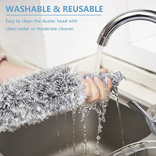 Microfiber Duster with Extension Pole(Stainless Steel) 30 to 100'', with Bendable Head, Extendable Long Duster for Cleaning Ceiling Fan, High Ceiling, Keyboard, Furniture Cars Gray - color: Gray