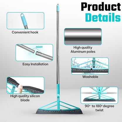 Magic Broom Squeegee Dog Pet Hair Remover, Rotatable, Height Adjustment - Silicone Broom Pet Hair Remover for All-Surfaces Hardwood Floors, Rugs, Tile, Glass, Liquid-Dirt with 50" Handle