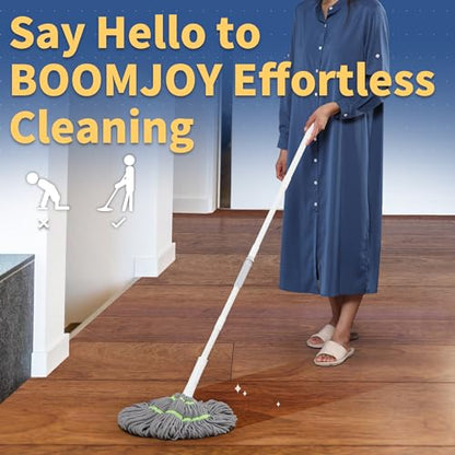 BOOMJOY Self Wringing Mop for Floor Cleaning, Long Handled Twist Mop with Scouring Pad for Kitchen Hardwood Vinyl Tile Laminate Home Office