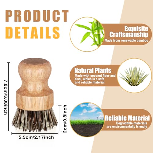 Nuenen 6 Packs Bamboo Dish Scrub Brushes Wooden Scrubbers Set Kitchen Dishwashing Scrubber with Natural Sisal Bristles for Iron Pot Pan Sink(Sisal) - size: Coconut Palm