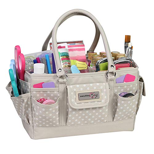 Everything Mary Deluxe Store & Tote Organizer – Tan Dot Craft Tote with Handle – Art Supply Caddy for Sewing, Scrapbooking, DIY Projects & Creative Tool Storage - color: Tan Dot, size: Large