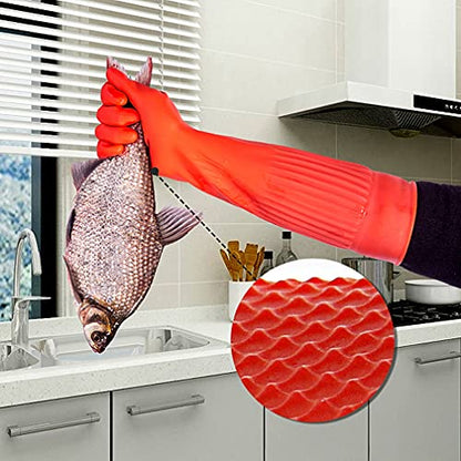 Arms Length Rubber Gloves Household Long Cleaning Gloves Reusable Kitchen Natural Rubber Living Wash Gloves - size: Large - 22" x 4.3"