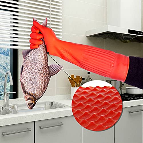 Arms Length Rubber Gloves Household Long Cleaning Gloves Reusable Kitchen Natural Rubber Living Wash Gloves - size: Small - 21.7" x 3.9"
