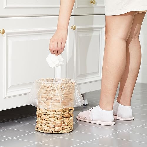 Ctosree 1.3 Gallons Small Trash Can with Lid Handle Boho Woven Braided Bathroom Waste Basket Trash Can with 100 Garbage Bags for Bedroom Office Laundry (Natural, Braided Wicker, Round) - color: Natural, style: Round