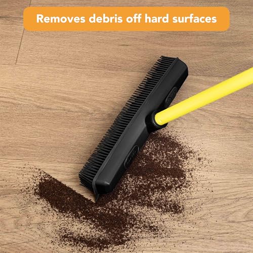 FURemover Sweep Pet Hair Rubber Broom with Squeegee and Attachable Microfiber Cloth and 47” Handle for Tile, Carpet and Hardwood