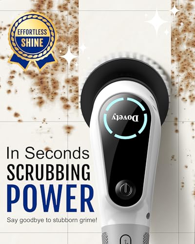 Dovety Electric Spin Scrubber, Shower Scrubber, Power Cleaner Tools with 8 Replaceable Brush Heads, Cleaning Brush with Extension Handle, 2 Adjustable Speeds, 90Mins Work Time for Home Bathtub-White - color: White