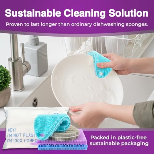 Silicone Sponges for Dishes - 4 Pack Dual-Sided Dish Scrubber - Food Grade, BPA Free Silicone Sponge & Housecleaning - color: Silicone Sponges [4]