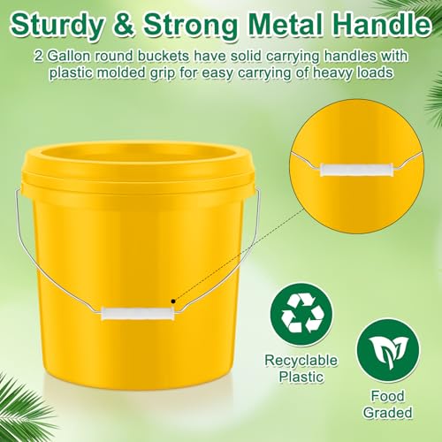 Tioncy 10 Pcs 2 Gallon Plastic Bucket with Lid Heavy Duty 2 Gallon Bucket Pail with Lid Handle for Storage Container Home Household Cleaning (Yellow) - color: Yellow