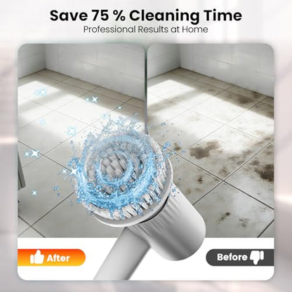 Electric Spin Scrubber – 5-Hour Battery, 6 Brush Heads, No Bending with 47" Extendable Handle, Cordless Power Scrubber for Bathroom Shower Bathtub Tile Kitchen Floor