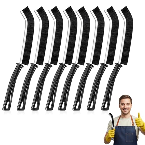 8 Pack Hard Bristle Crevice Cleaning Brush Set, Narrow Spaces Deep Reach Gap Scrub Tool with Long Handle for Household Use Kitchen Bathroom Sink Track, Black - color: Black-8