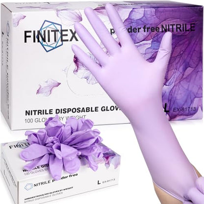 FINITEX Nitrile Disposable Latex-Free Gloves Purple - 5mil 100PCS Latex/Powder-Free 12inch Cleaning Medical Exam Food Glove - color: Purple (Large 100)