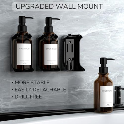 Modern Shampoo and Conditioner Dispenser - Shower Soap Dispenser Wall Mounted - 3-Pack 16 oz Plastic Amber Bottles with Black Pumps - Stylish Shampoo Dispenser, Shower Dispenser 3 Chamber No Drill - color: Amber