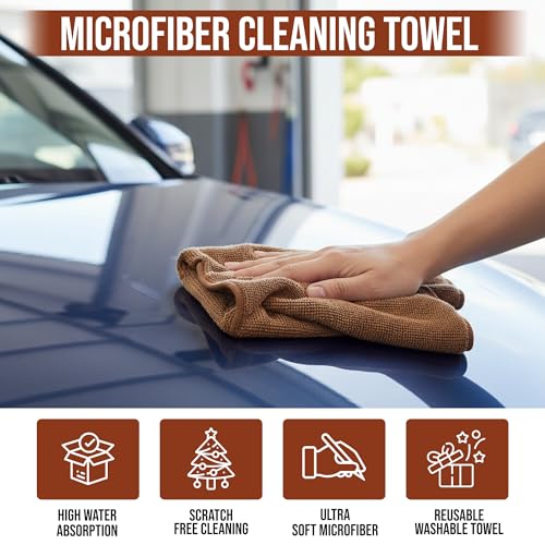 Ameri-Homes Microfiber Cleaning Cloths 12 x 12 Inches, 400 GSM Ultra Soft, Lint-Free & Scratch-Free, Highly Absorbent Towels for Car, Kitchen, Glass & Home Cleaning, Pack of 6 (Brown) - color: Brown
