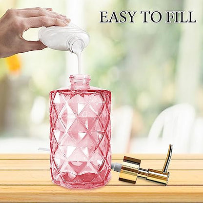 Glass Soap Dispenser with Pump, Soap Dispenser, Lotion Dispenser for Dishwashing Liquid, Lotion Shower Gel (Pink) - color: Diamond Pink
