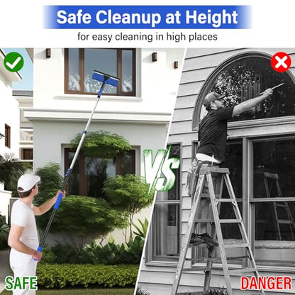 26FT High Window Washing Kit with Extension Pole, 2 in 1 Window Cleaning Squeegee Kit, Cobweb Duster with 5-20FT Telescoping Pole, High Reach Duster Kit for Outdoor, Indoor and Solar Panel Cleaning