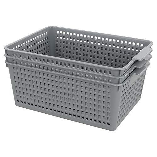 3-pack Large Plastic Storage Basket Bins, Grey Baskets for Organizing - color: Grey