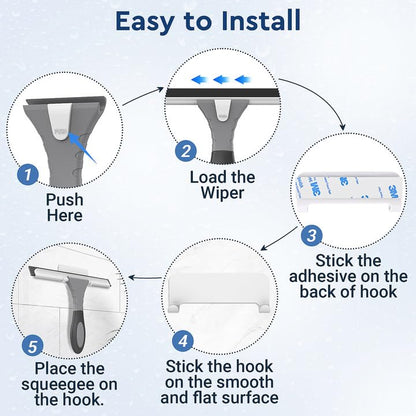 All-Purpose Silicone Shower Squeegee for Glass, Window, Door, Mirror, Car Windshield & Tile Wall, Portable Cleaner Tools, Includes One Hook & One Adhesive,10 Inches (Gray)