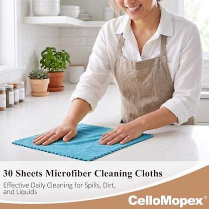 30 Pack Microfiber Cleaning Cloths, Dish Towels for Kitchen, Cleaning Rags for Car, Window, Bathroom, Household, Ultra Absorbent Cleaning Supplies Lint Free Streak Free, Reusable & Washable (Blue) - color: Blue