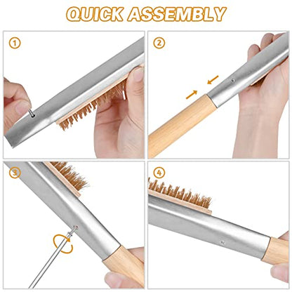 Aolso Pizza Oven Brush, 21" Brush and Stainless Steel Scraper for Pizza Stone, BBQ Grill Cleaning Brush Non Scratch Heat Proof Brass Bristles with Screwdriver, Outdoor Pizza Oven Accessories - size: 21" Brass Bristles
