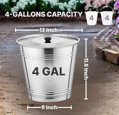 Skywin Metal Can with Lid - Durable 4 Gallon Metal Bucket with Lid for Heavy Loads - Environment-Friendly Trash Can for Outdoor, Safe Alternative to Plastic (2)