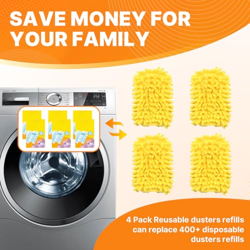 Reusable Duster Refill Compatible with Swiffer Hand Duster, 360 Heavy Duty Duster Refills, Microfiber Washable Dusters Refills for Swiffer Duster Extended Handle, 4 Pack (Handle is Not Included) - color: 4 Pack (Yellow)