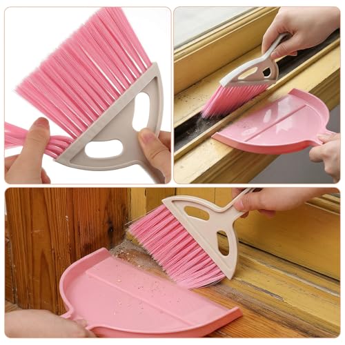 12 Pack Mini Broom with Dustpan Combo Set, Small Broom and Dustpan Set for Desk, Table, Car, Keyboard, Countertop, Pet Nest - 3 Colors (Blue, Green, Pink)