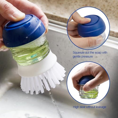 CELOX 2 Pack Dish Brush with Soap Dispenser Soap Dispensing Palm Brush for Cleaning Pots, Dishes - color: Blue and White Brush, size: 2 Pack