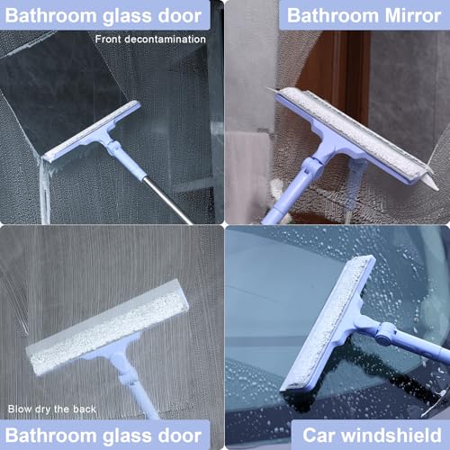 Shower Squeegee for Glass Doors, Cleaning Tile Wall,Car,Windshield Squeegee with 12" Blade and 15" Long Handle Bathroom Cleaner Tool for Household Home Window Mirror,