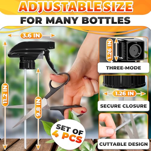 4 Pack Spray Nozzle for Bottles – Replace Broken Sprayers in Seconds with Spray Bottle Nozzle Replacement – Fits 8 Oz & 16 Oz Bottles, Trim-to-Fit Tube, Trigger Sprayer with Mist, Stream & Off Modes - color: Black, size: 4 Pack