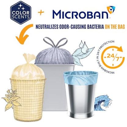 Color Scents Small Trash Bags - 4 Gallon, 60 Bags (1 Pack of 60 Count), Twist Tie - Light Blue in Ocean Mist Scent with Microban - size: 60 Count (Pack of 1), style: Ocean Mist Scent
