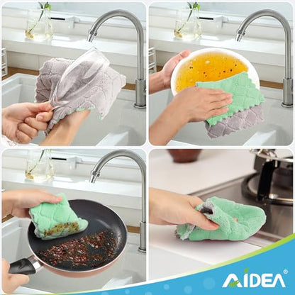 AIDEA Kitchen Towels, 12 Pack Absorbent Coral Fleece Dish Towels, No Odor Reusable Dish Cloths, Microfiber Cleaning Cloths, Fast Drying Dishcloths, 6.3" x10.4" - size: 6.3" x10.4" (Pack of 12)