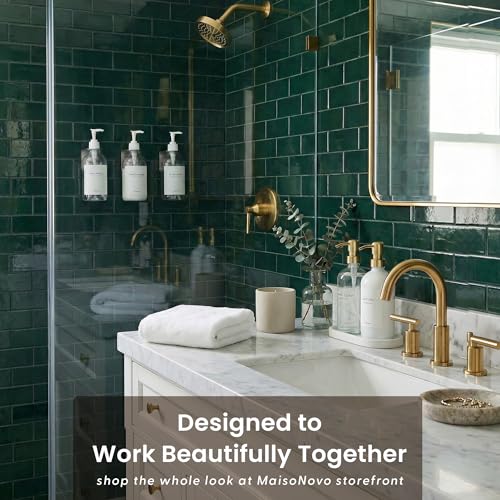 MaisoNovo Bathroom Soap Dispenser Set- Soap and Lotion Dispenser Set with Clear Soap Dispenser, Gold Pumps & Concrete Tray - color: Clear Bottles/ Golden Pumps/ White Concrete Tray