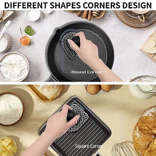 Cast Iron Scrubber with Pan Scraper, 316 Chainmail Scrubber, Upgraded Chain Mail Scrubber Sponge, Cast Iron Cleaner for Pan Skillet Wok Carbon Steel, Dutch Oven Metal Brush Cleaning Kit, Black - color: Black