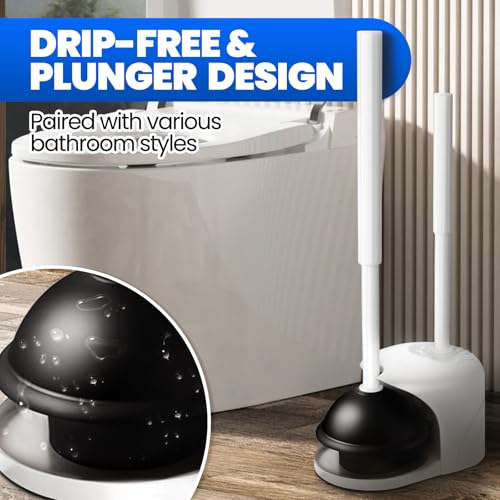 2 in 1 Toilet Brush and Plunger Set, Extended Handle Plunger,Toilet Bowl Brush Plunger Set,Bathroom Cleaning Tools,Cleaning Brush,Cleaning Supplies,Toilet Brush Plunger Combo,White（20inch） - color: White
