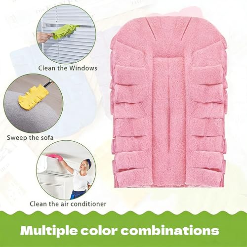 7-Piece Reusable Chenille Microfiber dust Duster, Washable Microfiber Chenille Dusting Pads, Suitable for Home, Blinds, Cars, Pets, Furniture, Fans, and More (Handle Included)