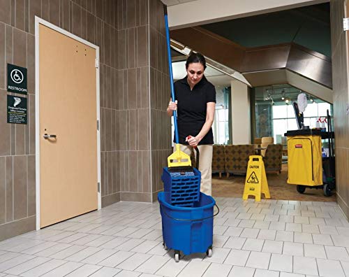 Rubbermaid Commercial Products WaveBrake 35 QT Side-Press Mop Bucket and Wringer Combo on Wheels, Blue, for Heavy-Duty Floor Cleaning - color: Blue
