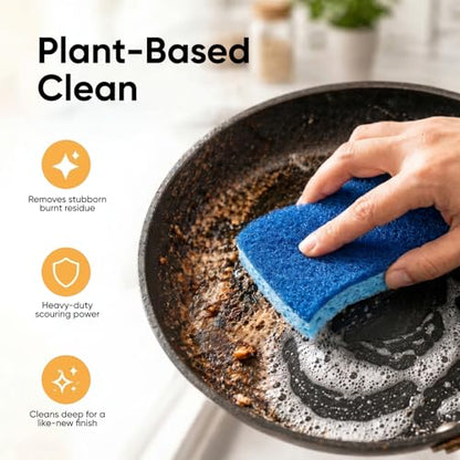 Superio Non-Scratch Cellulose Sponge Scrub (12-Pack) Heavy Duty Kitchen Sponges Scrubbers with Scouring Pad (Blue) - color: Blue, size: 12-pack