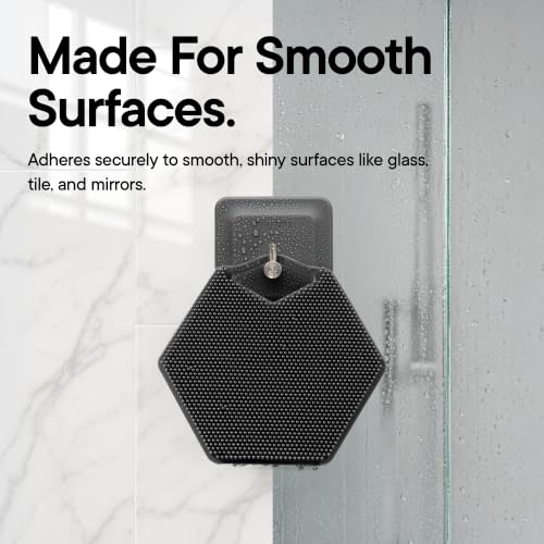 TOOLETRIES Arnold Silicone Shower Hook, Adhesive Hooks for Inside Shower, Waterproof Bathroom Organizer for Scrubbers, Loofahs, Towels & Bathroom Accessories, Removable & Reusable - Charcoal