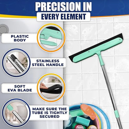 Floor Squeegee - 34.5" Telescoping Squeegee for Window Cleaning with Durable Stainless Steel Blade for Clear Surface Wiping - Suitable for Bathroom Mirrors, Car Windows and Home Surfaces