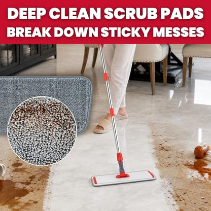 Aluminum Alloy Flat Mop System for Floor Cleaning, 62" Stainless Steel Handle, 4 Reusable Machine Washable Mop Pads for Wet & Dry Mopping on Hardwood, Laminate, Vinyl & Tile Floors