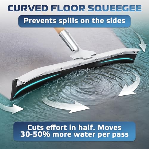 DSV Standard Curved Floor Squeegee 24’’, Rubber Blade Garage Squeegee, Taper Pole Connection - Handle Sold Separately for Tiles, Concrete and Asphalt - size: 24-inch