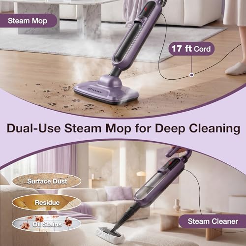 Maircle Steam Mop, 17oz Large Water Tank, Detachable for Hardwood Tile Grout, Furniture, Purple