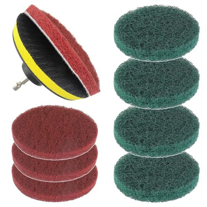 5 Inch Scrub Drill Brush Power Scouring Pads Household Cleaning Set for Kitchen Bathroom 4 Red Pads 4 Green Pads 1 Drill Attachment and 1 Universal Shaft