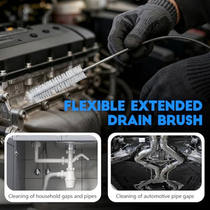 2PCS Flexible Long Drain Brush, 78 Inch Nylon Stainless Steel Tube Cleaning Brush, Slim Long Hose Pipe Cleaning Tool for Auto Sunroof Drain Hole, Car Fridge, Kitchen Sink (Double End-White) - color: Double End-white
